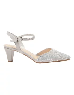 Brand new 🛒 Easy Steps Adelle Heeled ✔️ Shoes In Silver Fabric ⌛
