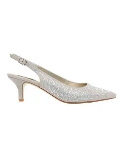 New 🔔 Alan Pinkus Teagan Silver Fabric Heeled Shoes ⭐